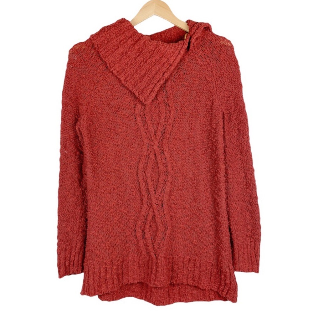 Anthropologie Moth Cowled Cablework Pullover Burnt Orange Size Small